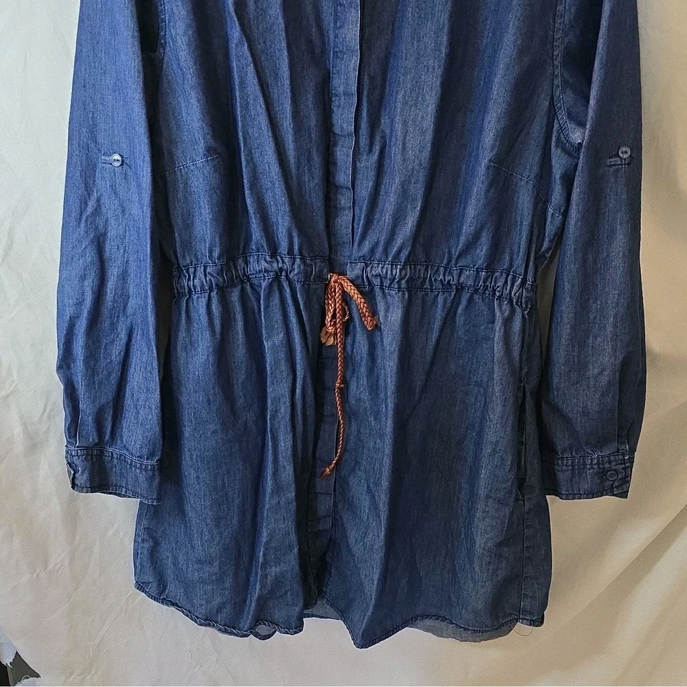 Daniel Denim Dress Long Or Roll Sleeve Midi With Braided Belt Women's Sz XXL